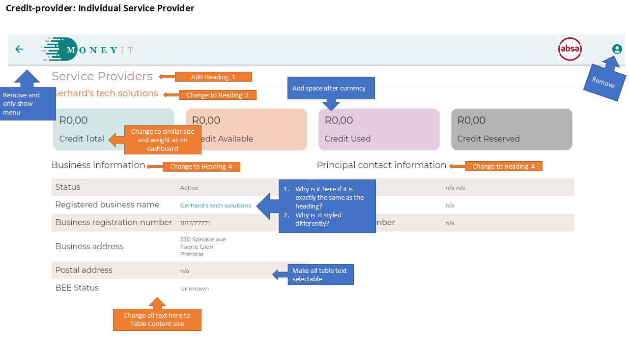 Credit Provider Screen Feedback